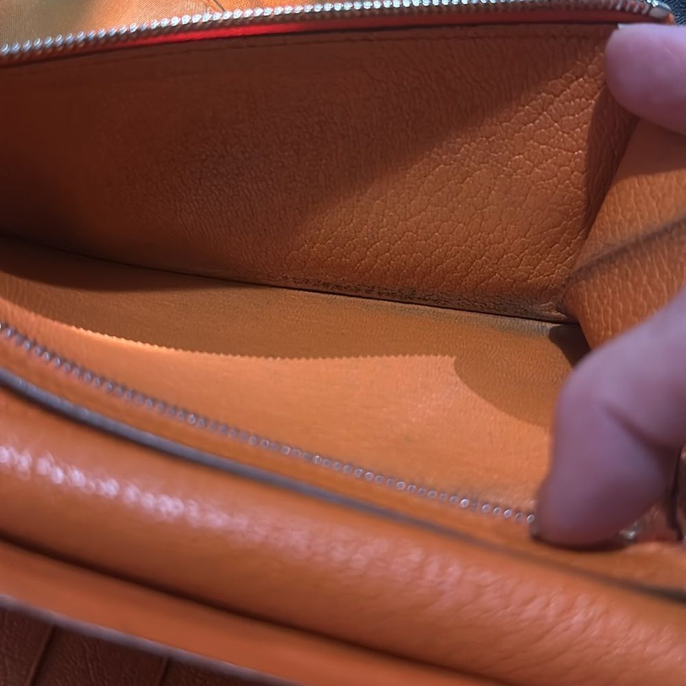 Hermes Leather Bearn Wallet. Orange & Brown - Picture 6 of 9